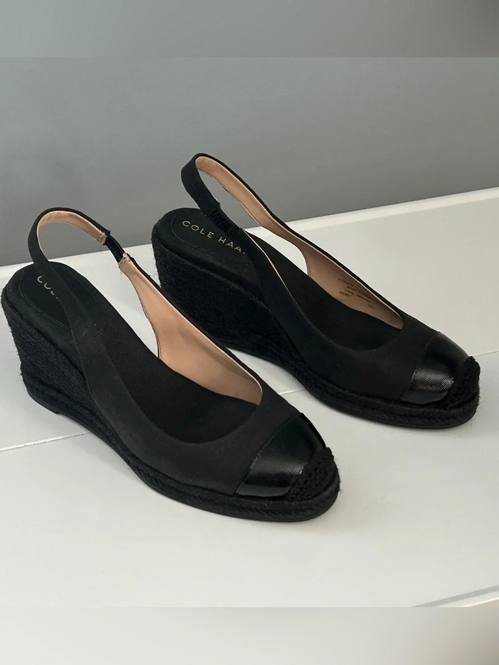 Cole Haan Cloudfeel Espadrille Wedge Slingback Size 6.5B Black Summer